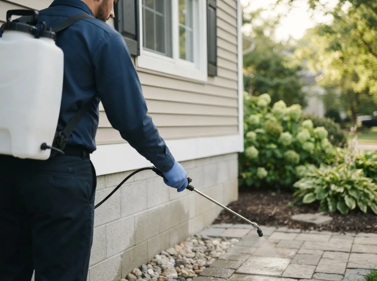Pest control technician inspecting a home in Palmer, MA